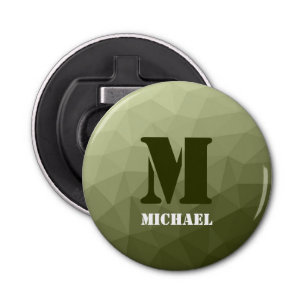 Army light green geometric mesh pattern Monogram Bottle Opener