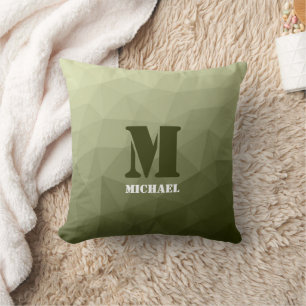 Army light green geometric mesh pattern Monogram Cushion