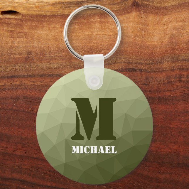 Army light green geometric mesh pattern Monogram Key Ring (Front)