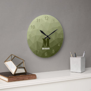 Army light green geometric mesh pattern Monogram Large Clock