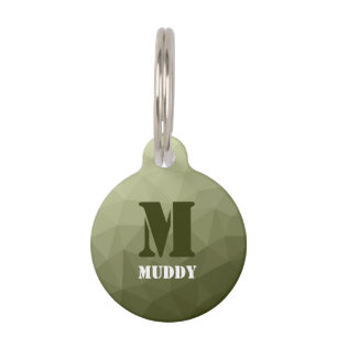 Army light green geometric mesh pattern Monogram Pet Tag
