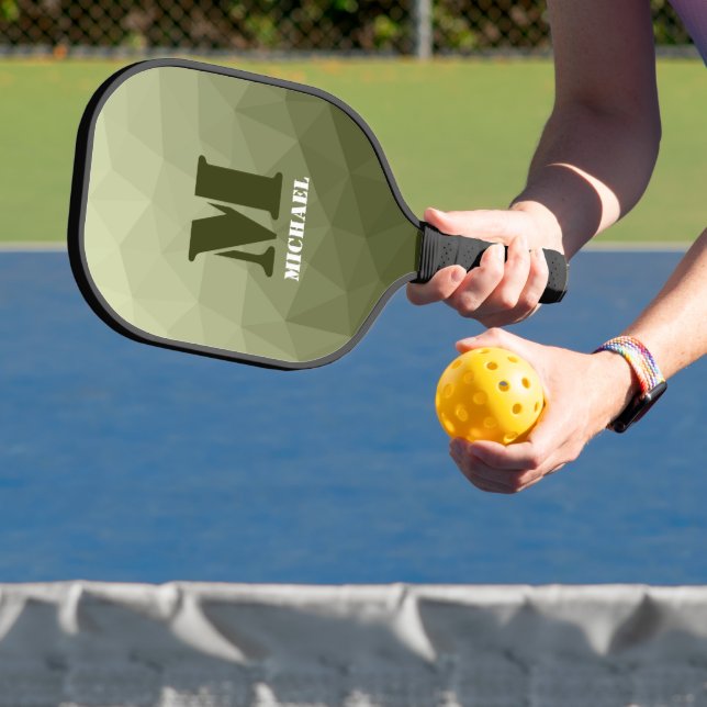 Army light green geometric mesh pattern Monogram Pickleball Paddle (Insitu)