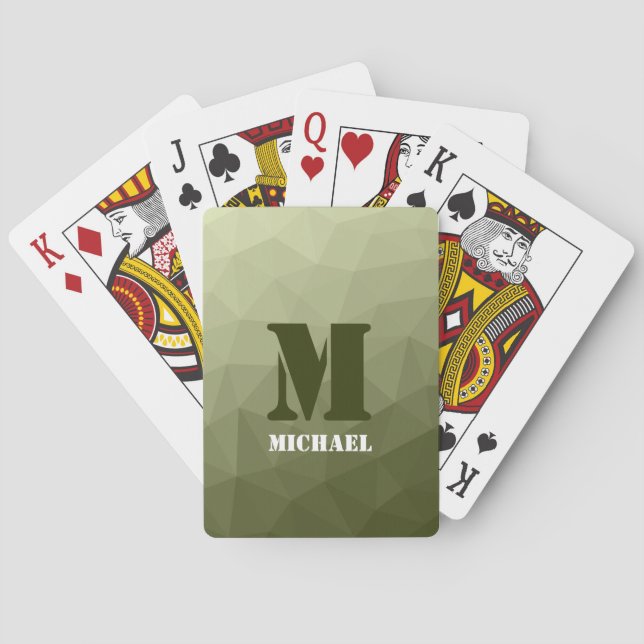 Army light green geometric mesh pattern Monogram Playing Cards (Back)