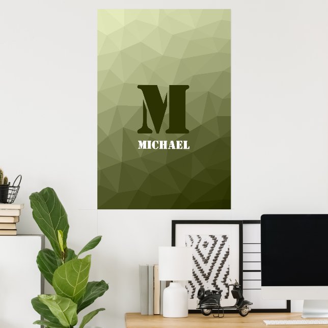 Army light green geometric mesh pattern Monogram Poster (Home Office)