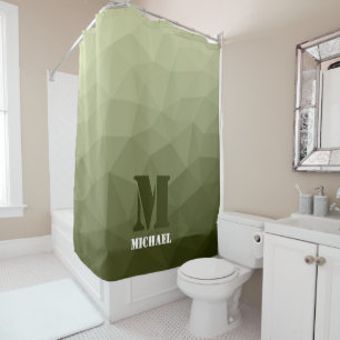 Army light green geometric mesh pattern Monogram Shower Curtain