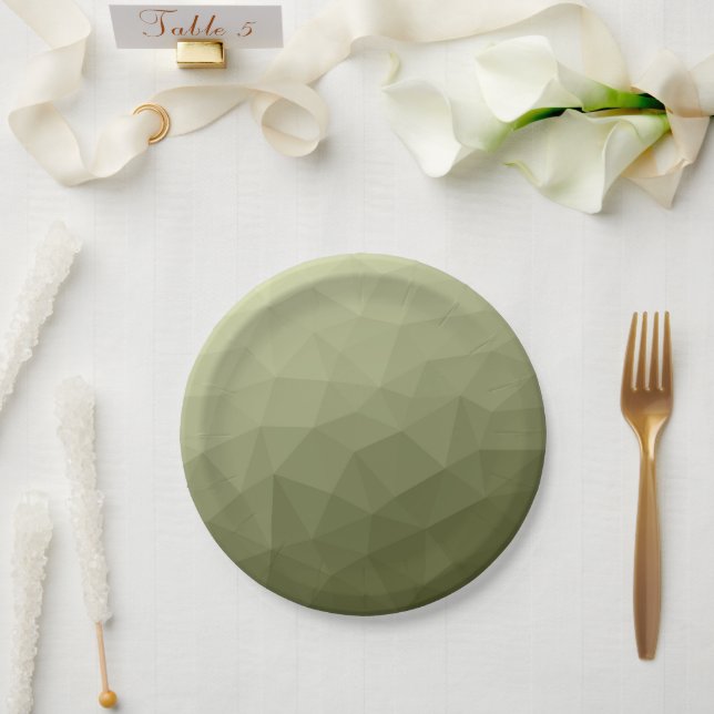 Army light green gradient geometric mesh pattern paper plate (Wedding)