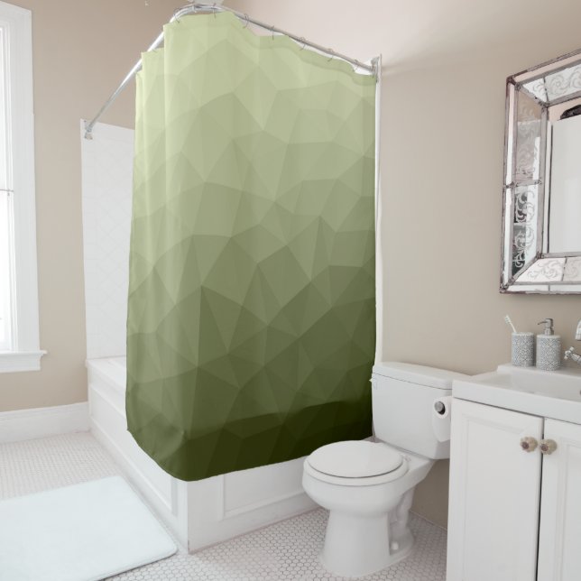 Army light green gradient geometric mesh pattern shower curtain (In Situ)
