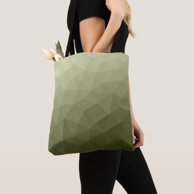 Army light green gradient geometric mesh pattern tote bag (Close Up)