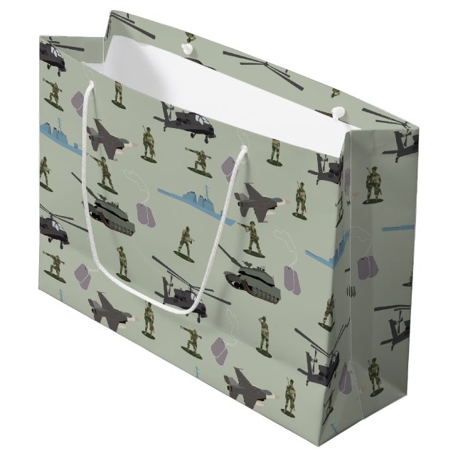 Army Military Camouflage Green Camo Birthday Large Gift Bag (Front Angled)