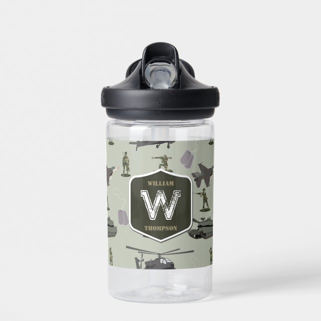 Army Military Camouflage Green Camo Pattern Water Bottle (Front)
