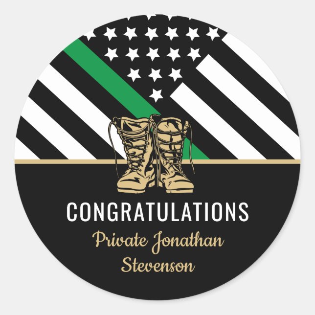 Army Military Graduation Thin Green Line Flag  Classic Round Sticker (Front)