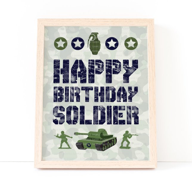 Army Military Happy Birthday Soldier Party Sign (Creator Uploaded)