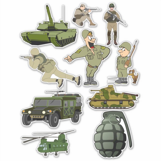 Army Military Soldiers Weapons Clipart Die Cuts (Front)