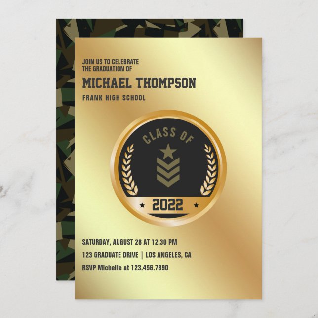 Army/Military themed Graduation Party Invitation (Front/Back)