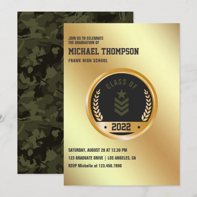 Army/Military themed Graduation Party Invitation (Front/Back)
