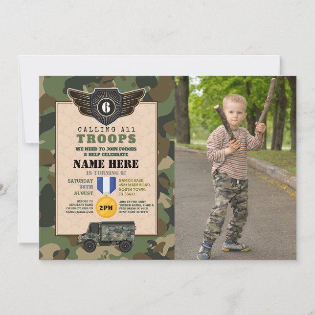 Army Military Troops Birthday Party Camo Invitation (Front)