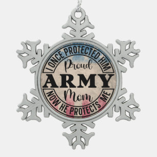 Army Mum Distressed USA Flag Military Snowflake Pewter Christmas Ornament