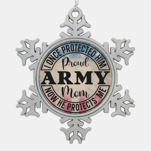 Army Mum Distressed USA Flag Military Snowflake Pewter Christmas Ornament (Front)