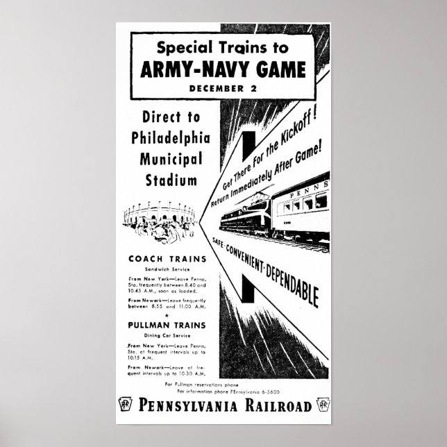 Army-Navy Game Via The Pennsylvania Railroad Poster (Front)