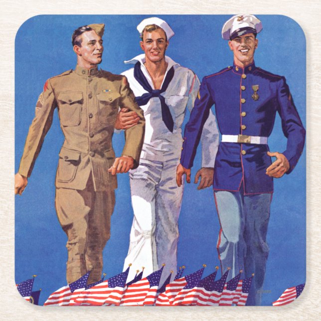 Army, Navy & Marines Square Paper Coaster (Front)