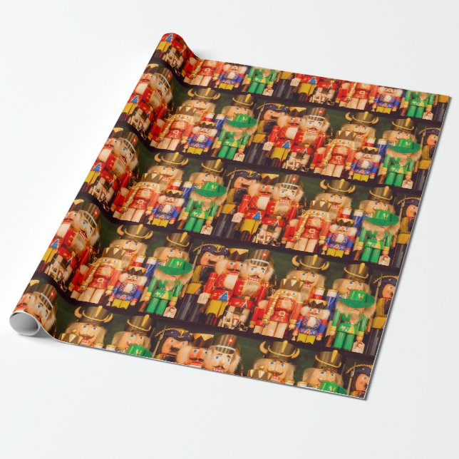 Army of Christmas Nutcrackers Wrapping Paper (Unrolled)