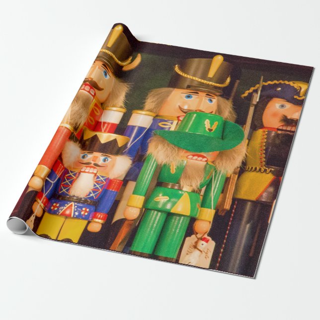 Army of Christmas Nutcrackers Wrapping Paper (Unrolled)