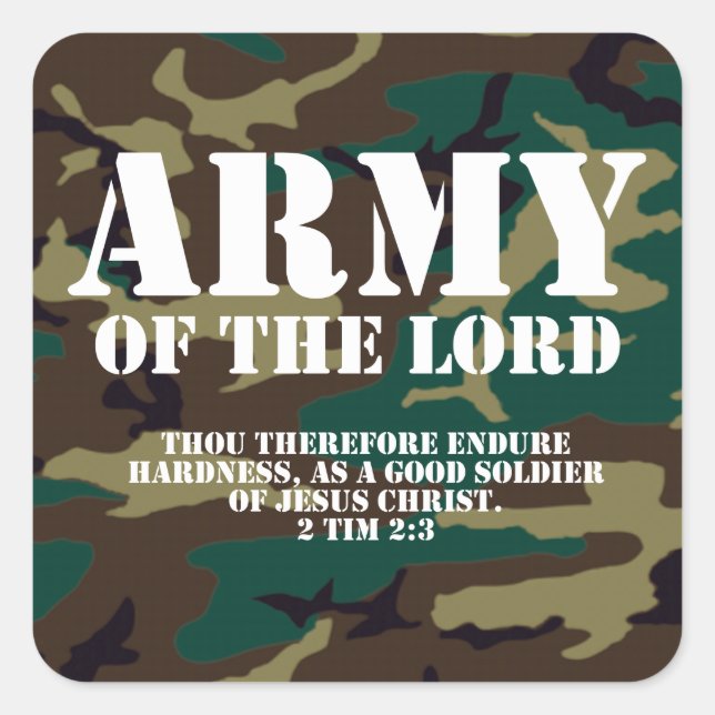 Army of the Lord, Bible Scripture Camo Square Sticker (Front)