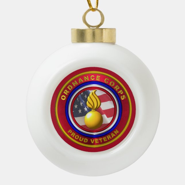 Army Ordnance Corps Veteran Ceramic Ball Christmas Ornament (Front)