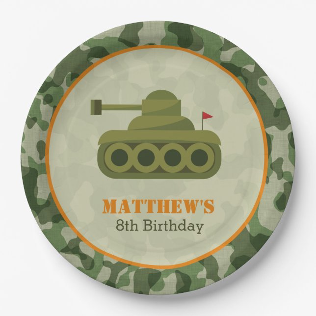 Army Paper Plates - Boy Military Tank Birthday (Front)