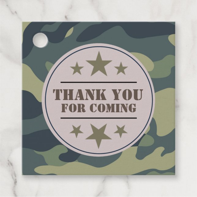 Army party favour tag, camouflage tag (Front)