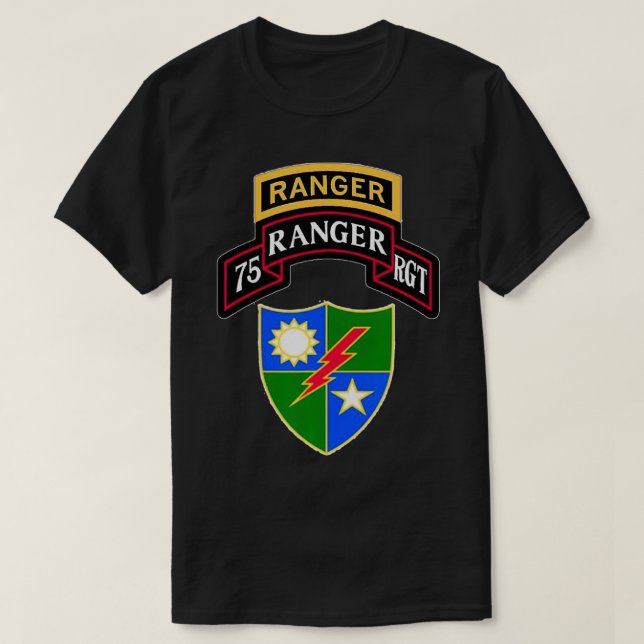 Army Ranger 75th Ranger Regiment Tab Scroll Crest T-Shirt (Design Front)