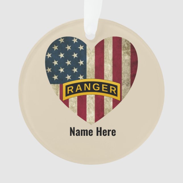 Army Ranger School Tab American Heart Flag Ornament (Front)