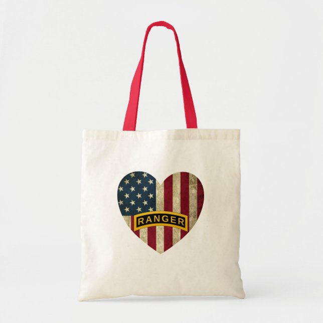 Army Ranger School Tab American Heart Flag Tote Bag (Front)