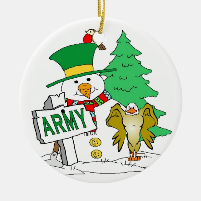 Army Snowman Christmas Ceramic Ornament (Front)