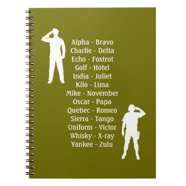 Army Soldier Phonetic Alphabet Cadet School Notebook (Front)