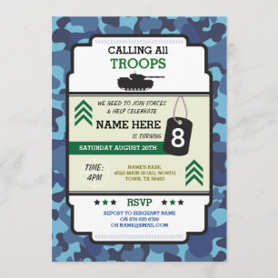 ARMY SOLDIER TROOPS TANK GUN INVITE BIRTHDAY PARTY