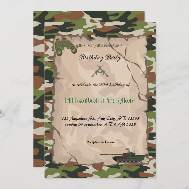 Army Soldiers Military Birthday Invitation (Front/Back)