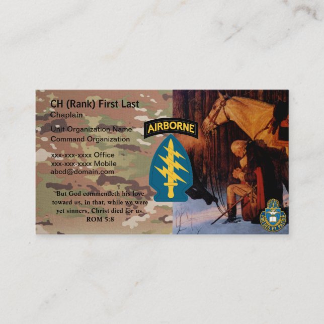 Army Special Forces Chaplain Business Card (Front)