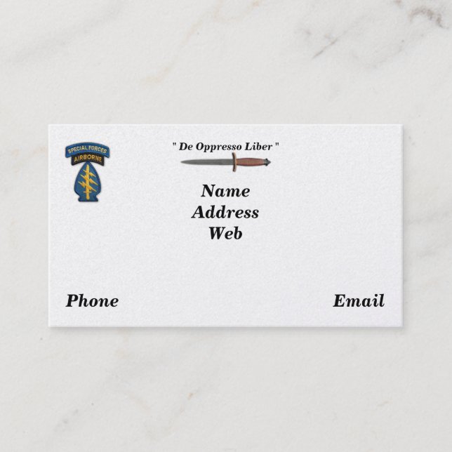 Army special forces green berets sf sfg sof vets business card (Front)