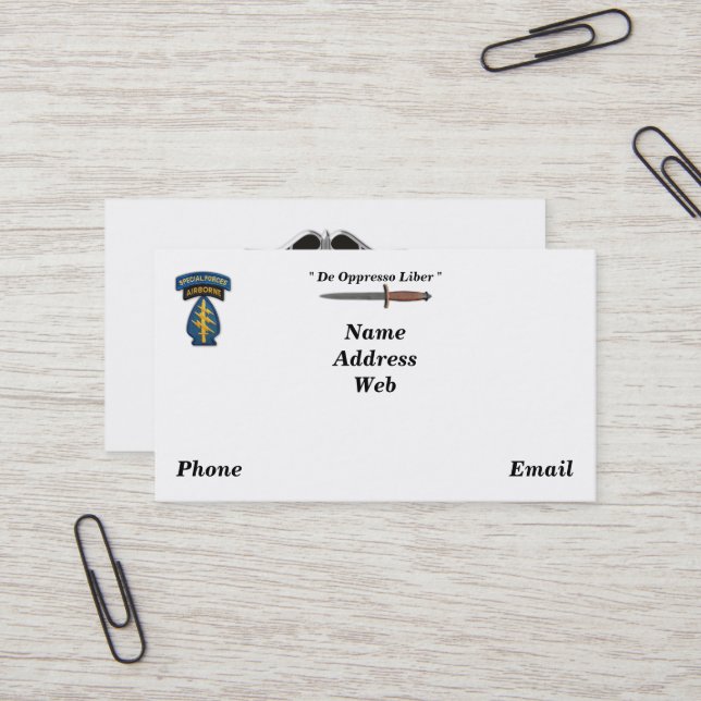 Army special forces green berets sf sfg sof vets business card (Front/Back In Situ)