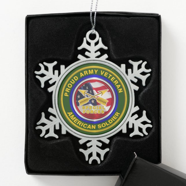 Army Special Forces Veteran Christmas Snowflake Pewter Christmas Ornament (Box)