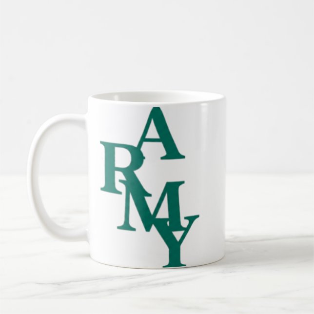 Army Stacked Bold Typography Minimal Design Coffee Mug (Left)