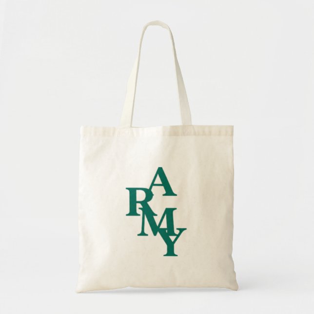 Army Stacked Bold Typography Minimal Design Tote Bag (Front)