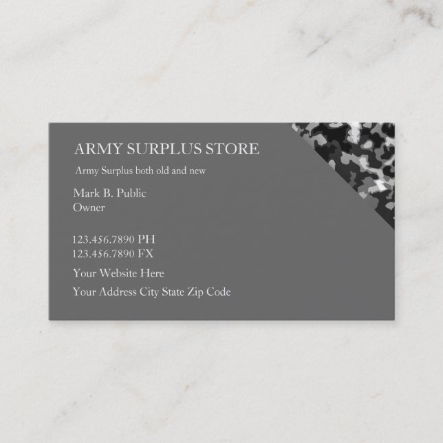 Army Surplus Retail Store Business Card (Front)