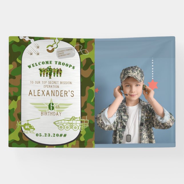 Army Tag Green Camo Camouflage Military Welcome Banner (Horizontal)