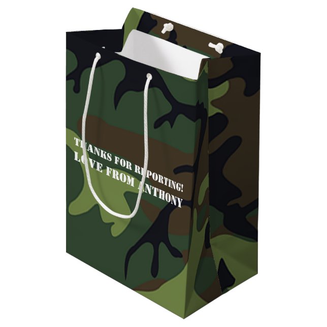Army themed Birthday Party guest Medium Gift Bag (Front Angled)