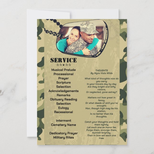 Army Themed photo Military Memorial Program (Back)