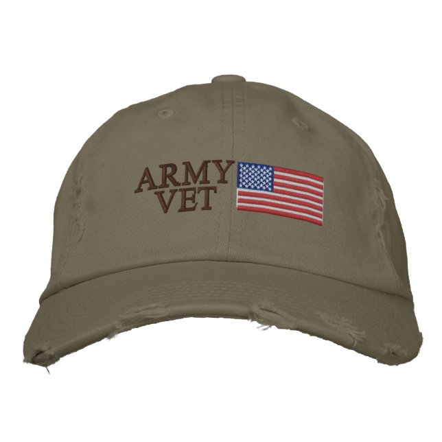Army Vet with American Flag Patriotic Military Embroidered Hat (Front)