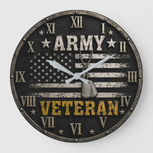 Army Veteran American Military Flag Patriotic Large Clock