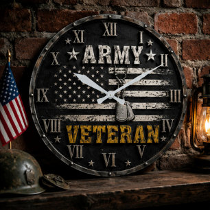 Army Veteran American Military Flag Patriotic Large Clock